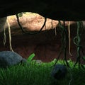 3d illustration of a fantasy cave entrance with a colorful sky Royalty Free Stock Photo