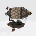 3D rendering of a fantasy airship in steampunk style isolated on a white background Royalty Free Stock Photo