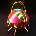 3d rendering of a fantasy alien object in black background with golden elements generative AI