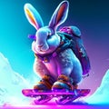 3D rendering of a fantasy animal rabbit with a snowboard. generative AI Royalty Free Stock Photo