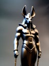 3d rendering of a fantasy anubis with a golden helmet on black background