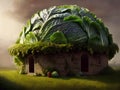 Fantasy cabbage-lookalike house in a fairytale garden