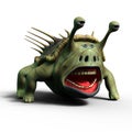 3d-illustration of an isolated roaring fantasy creature with funny eyes and dangerous stings