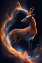 3d rendering of a fantasy deer on a dark background with fire