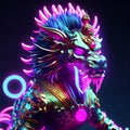 3D rendering of a fantasy dragon with neon lights isolated on black background AI Generated Royalty Free Stock Photo