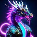 3d rendering of a fantasy dragon with neon lights isolated on black background Generative AI Royalty Free Stock Photo