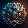 3D rendering of a fantasy medieval shield with an ornament on a dark background Generative AI Royalty Free Stock Photo