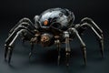 3D rendering of a fantasy robot isolated on a black background, genetically modified robotic black spider, AI Generated