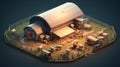 A 3d rendering of a farm with animals Royalty Free Stock Photo