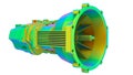 3D rendering - FEA study of a detailed gearbox