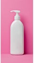 The 3D rendering features a blank, round-shaped plastic cosmetic lotion bottle. Royalty Free Stock Photo