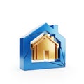 3D rendering of nested house icons in gold and blue metallic finishes home symbol Royalty Free Stock Photo