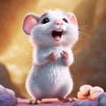 Super Cute Pixar Style Rat Singing And Smiling With Corn In Hand