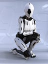 3D rendering of a female android robot crouching