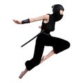 3D Rendering Female Ninja on White