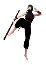 3D Rendering Female Ninja on White