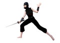 3D Rendering Female Ninja on White