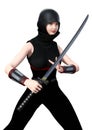 3D Rendering Female Ninja on White