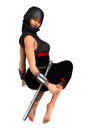 3D Rendering Female Ninja on White