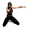 3D Rendering Female Ninja on White