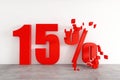 3D rendering of fifteen percent red icon on white background