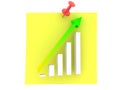 3D Rendering of financial growth chart on yellow sticky note Royalty Free Stock Photo