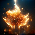 3d rendering of fire flame on dark background with sparks and stars. AI generated Royalty Free Stock Photo