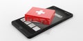 3d rendering first aid kit on a smart phone