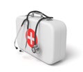 3d rendering of first aid medical box with a stethoscope isolated on white background, three-quarter view Royalty Free Stock Photo