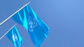 3D rendering of the flag of International Meteorological Organization waving in the wind