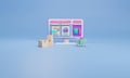 3D rendering flat illustration Online store on mobile application of computer Royalty Free Stock Photo