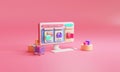 3D rendering flat illustration Online store on mobile application of computer. Royalty Free Stock Photo