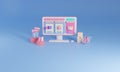3D rendering flat illustration Online store on mobile application of computer. Royalty Free Stock Photo