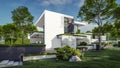 3d rendering of flat roof house with concrete facade