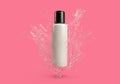 3d rendering of flip lid bottle product mock up with water splash on pink background Royalty Free Stock Photo
