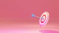 3d rendering floating bullseye with the blue arrow hitting the target on peach color background.