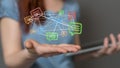 3d rendering of floating connected message icons on a palm of a hand Royalty Free Stock Photo