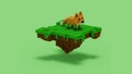 3D rendering of floating fox island with cylinder voxel style