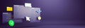 3D rendering of floating HTML, CSS, and JavaScript code blocks with coding icons and folder symbols on a dark background for web Royalty Free Stock Photo