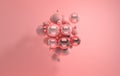 3d rendering of floating polished pink, rose gold and marble spheres on pink background. Abstract geometric composition. Group