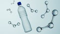 floating water bottle with H2O molecules Royalty Free Stock Photo