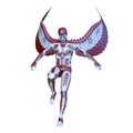 3D rendering of a flying male cyborg