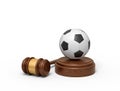3d rendering of football on sounding block with judge gavel lying beside. Royalty Free Stock Photo