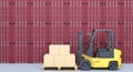 3D rendering forklift transporting on warehouse floor