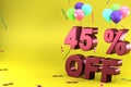 3d rendering of Forty Five Percent Off, Different Ballon Color and Yellow Theme