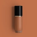 Foundation container mockup, complexion liquid in glass bottle isolated on light pink background.