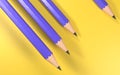 3d rendering of four blue pencils on a yellow background