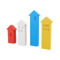 3d rendering four graphic arrows going upward icon. 3d render grow up arrows icon. Graphic arrows going upward.