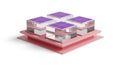 A 3d rendering of four purple and pink rectangular blocks on a red platform Royalty Free Stock Photo