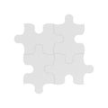 3d rendering of four white puzzle pieces connected together on white background.